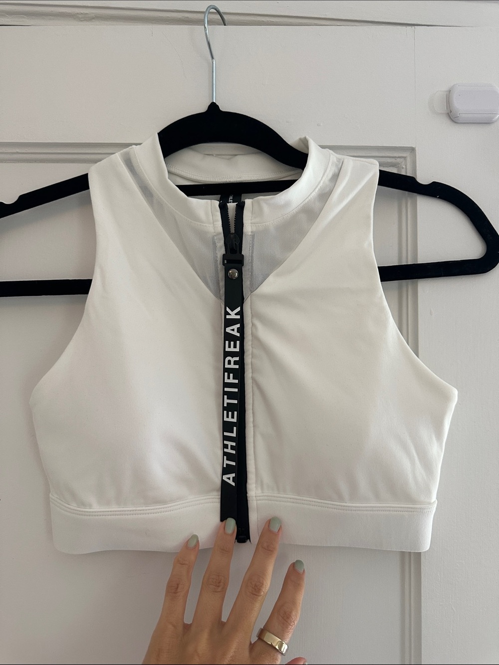 Athletifreak White Zip-Front Sports Bra Top